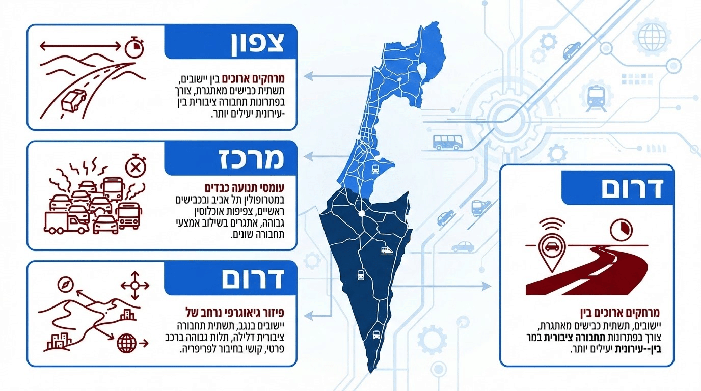 השוואת הסעות לעסקים לפי אזורים - מרכז, צפון ודרום